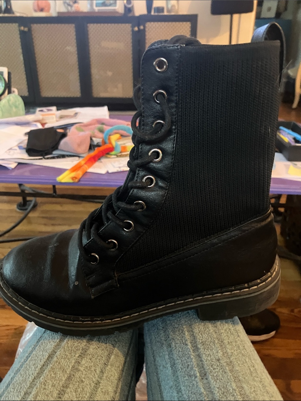 Forever Link Men's Black Lace-Up Combat Boots with Metal Eyelets